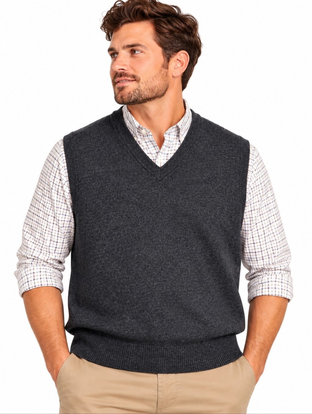 L.L.Bean Mens XXL 100% Lambswool Sweater Vest Charcoal Gray V Neck Old Money